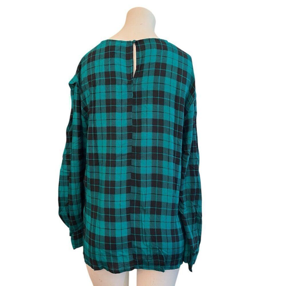 Umgee Womens Large Green Plaid Embroidered Floral Boho Long Sleeve NWT - Picture 2 of 5
